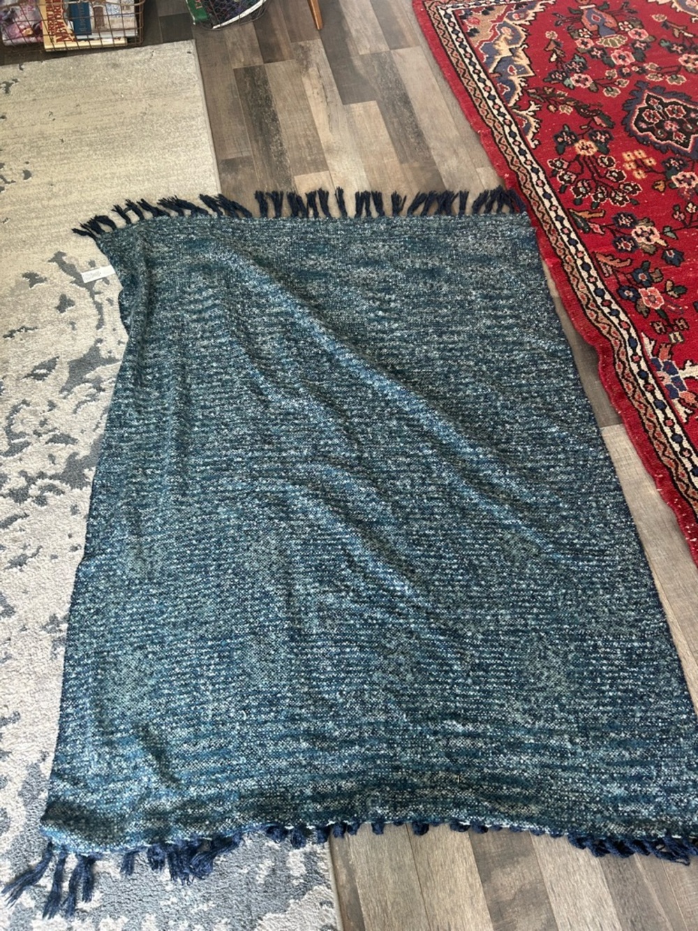 West Elm  Fringe Throw Blanket 44x56 slight piling overall GUC